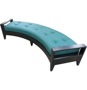 Custom Made Curved Wood Frame Upholstered Bench With Tufting