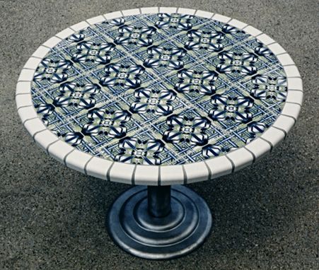 Custom Made 4' Round Tile Table With Metal Base