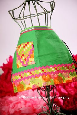 Custom Made Green And Pink Flannel Apron "Raspberry Truffle''