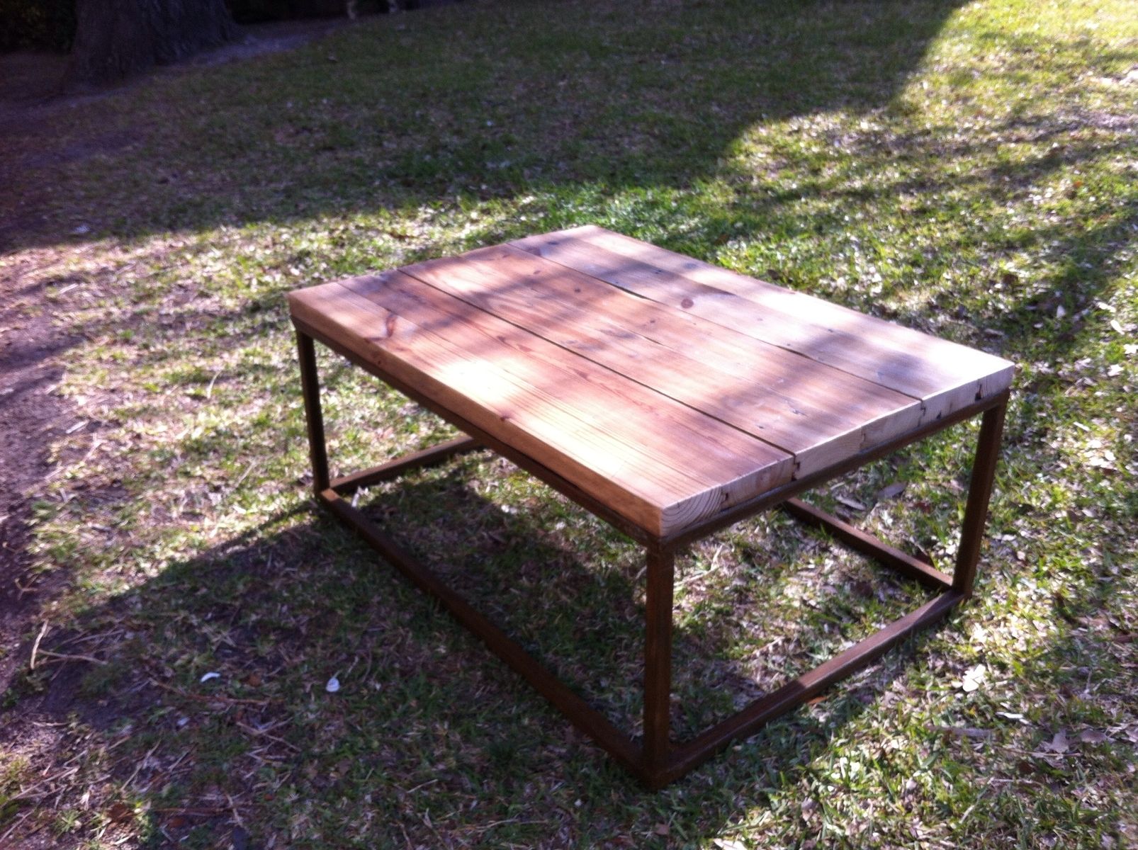 Hand Crafted Metal Base Reclaimed Wood Top Coffee Table by Osleeper