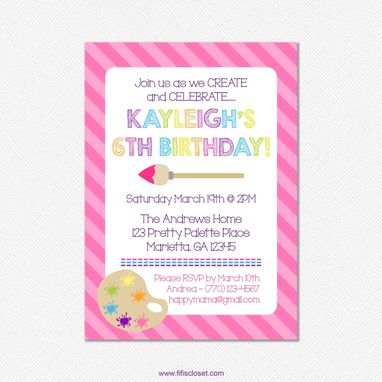 Custom Made Art Party - Custom Double-Sided 5" X 7" Birthday Invitation