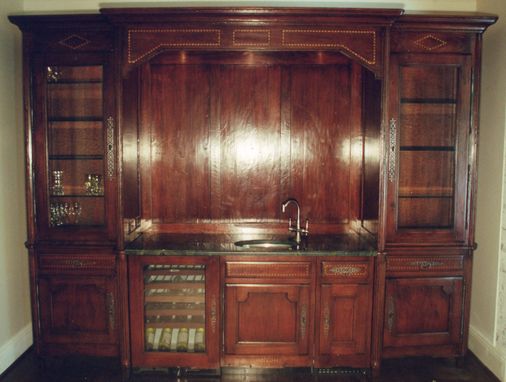 Custom Made Wet Bar In Butternut / Multible Inlays & Marble