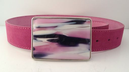 Custom Made Pink, White And Black Fused Glass Belt Buckle
