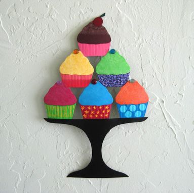 Custom Made Handmade Upcycled Metal Cupcakes Wall Art Sculpture