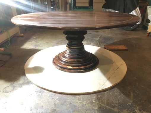 Custom Made Solid Walnut Round Dining Table With Solid Base Made Of Walnut Rounds.