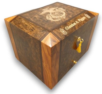 Custom Made 75 Count Humidor With Beveled Top, Two Tone Finish With Drawer.  Free Engraving And Shipping