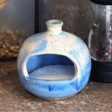 Custom Made Pottery Salt Pig In Blue And White