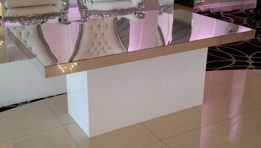 Custom Made Acrylic Bridal Table - Mirror Top, White Podium Base