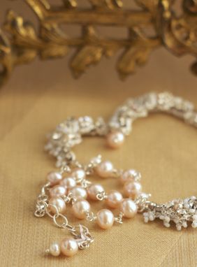 Custom Made Garland Of Roses Necklace | Silver Lace Bridal Collar With Pink Pearls