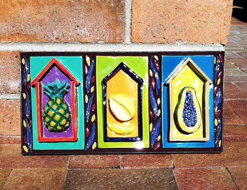 Custom Made Little Houses Of Fruit, Pineapple, Lemon, Papaya Sculpted Wall Hanging