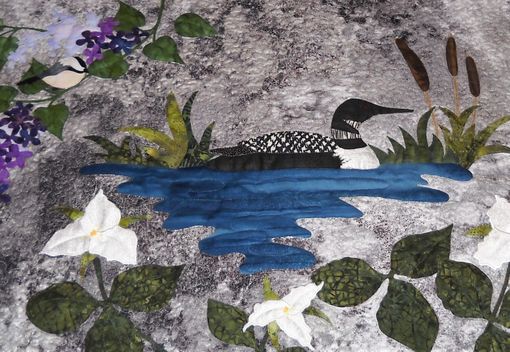 Custom Made Birds And Bright Flowers Art Quilt