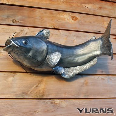 Custom Made Cremation Urn Ceramic Wall Sculpture- Large Catfish Trophy For Fishing - Decorative Funeral Urn