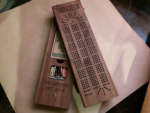 Custom Made Cribbage Board With Internal Peg And Card Storage