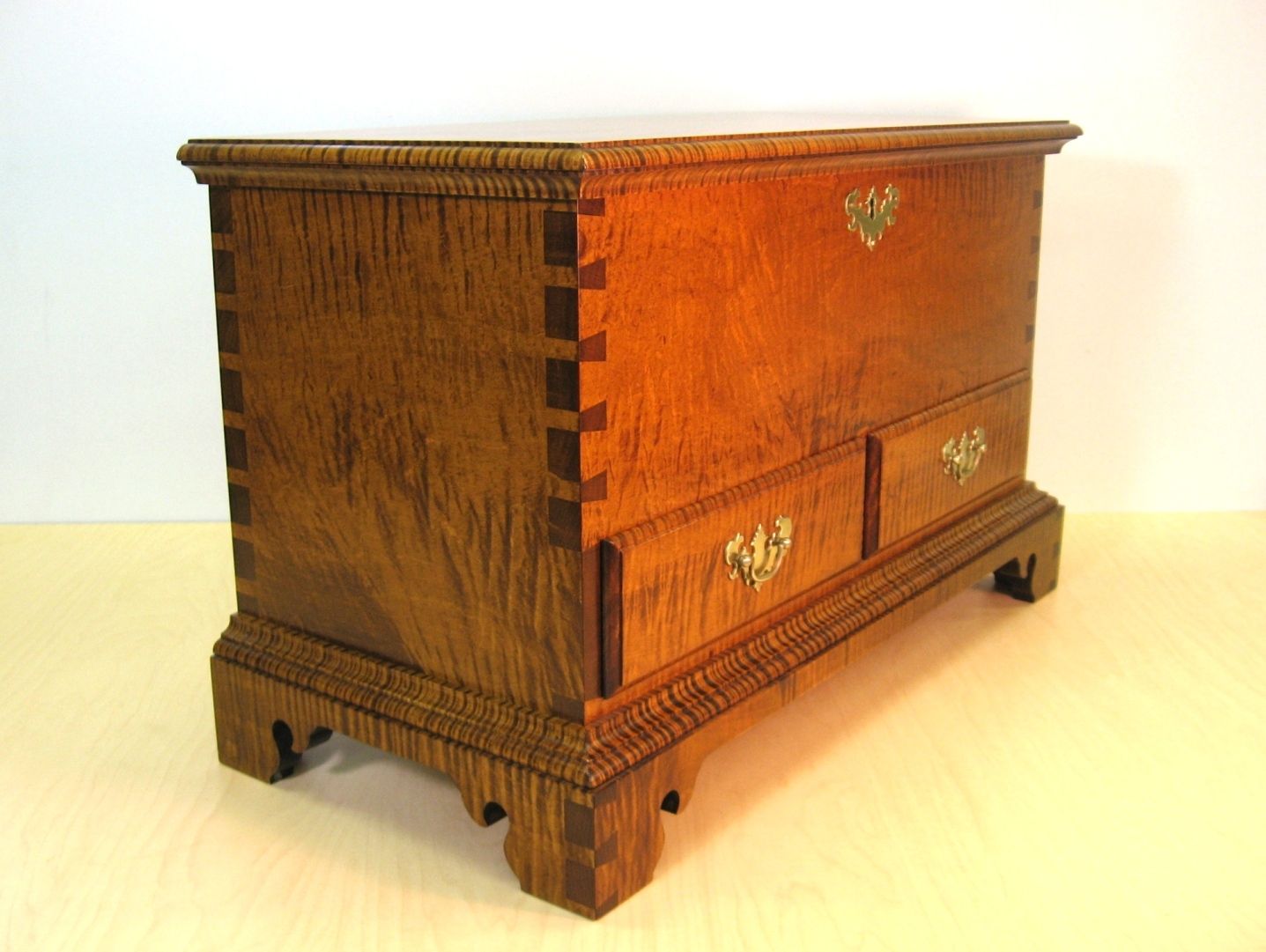 Buy Hand Made Tiger Maple Chest With Drawers, made to order from