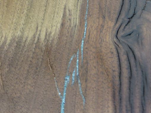 Custom Made Live Edge Walnut Slab Bench With Turquoise Inlay