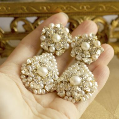 Custom Made Custom Bridal Earrings With Handmade Lace, Pearls, Crystals
