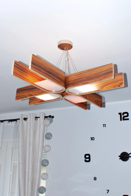 Custom Made Veneer Model Hanging Lamp With Natural Wood Texture (33x33 Inches)