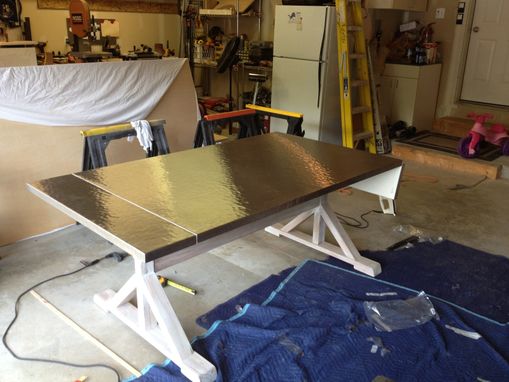 Custom Made Custom Hammered Stainless Steel Dining Table
