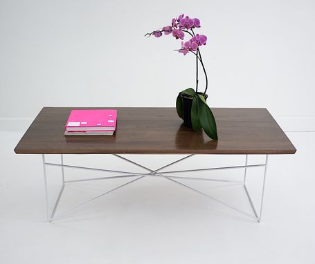 Custom Made The Miami: Mid Century Modern Solid Walnut Coffee Table With White Steel Base
