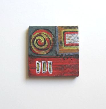 Custom Made Minature Acrylic Abstract Painting On Canvas Red Background