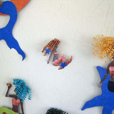 Custom Made Handmade Upcycled Metal Mermaid With Blue Starfish Wall Art Sculpture