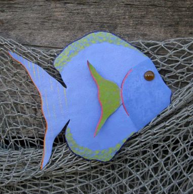 Custom Made Handmade Upcycled Metal Tropical Fish Wall Art Sculpture In Blue
