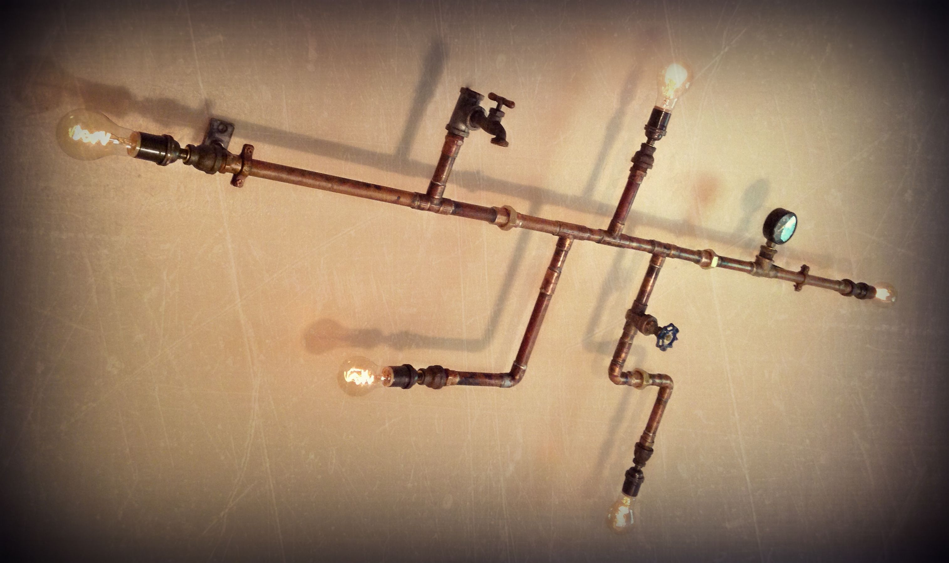 Custom Copper Wall Art Light Sculpture by Retro Steam Works