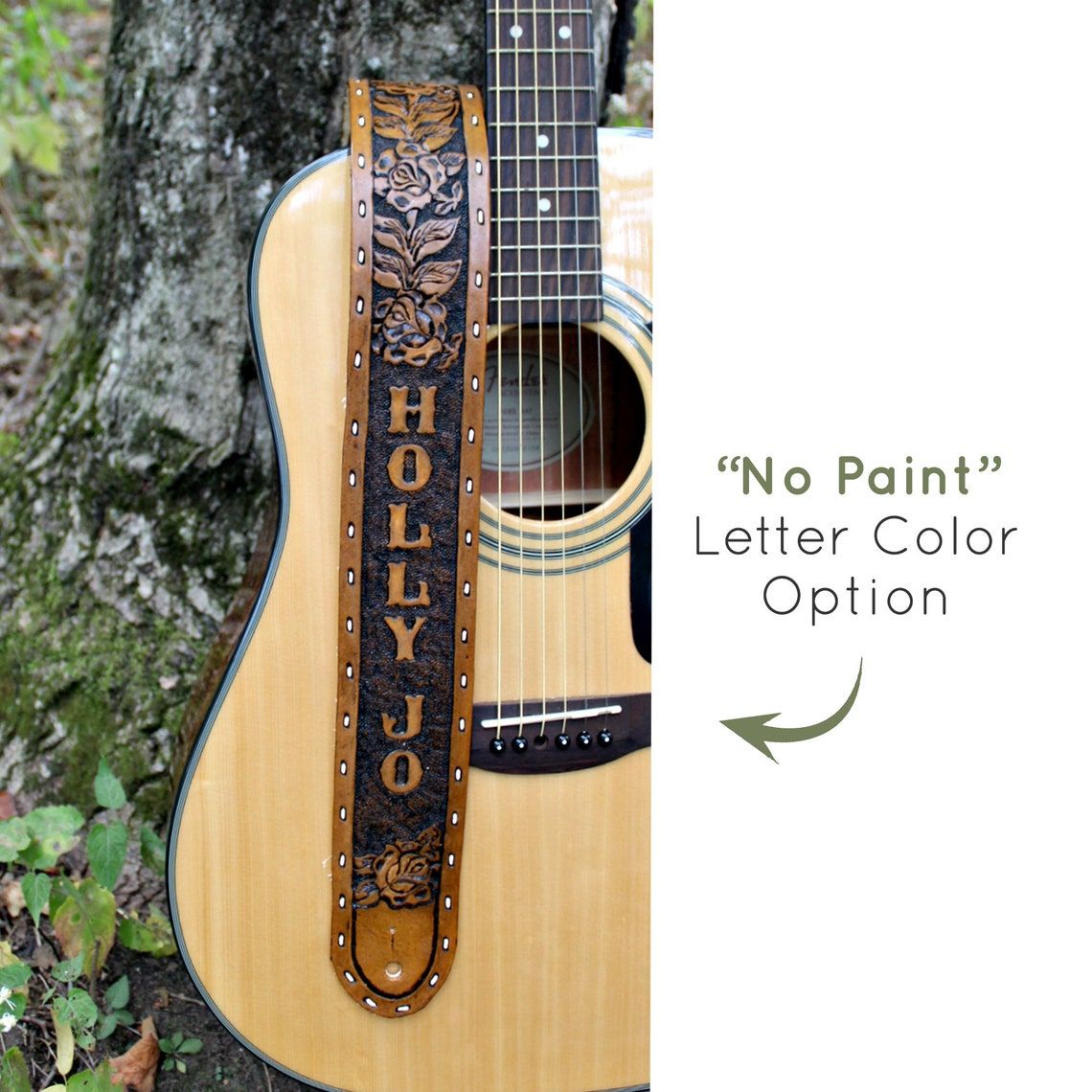 Buy Hand Made Personalized Western Rose Leather Guitar Strap, made to