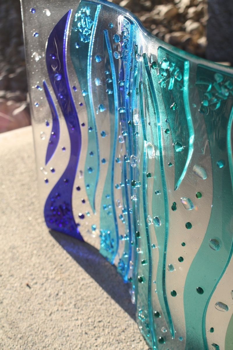 Hand Made Fused Glass Sculpture Rolling Waves By Jm Fusions Llc 2243