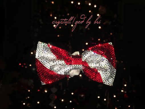 Custom Made Any Color Double Stripe Crystallized Bow Tie Bling Genuine European Crystals