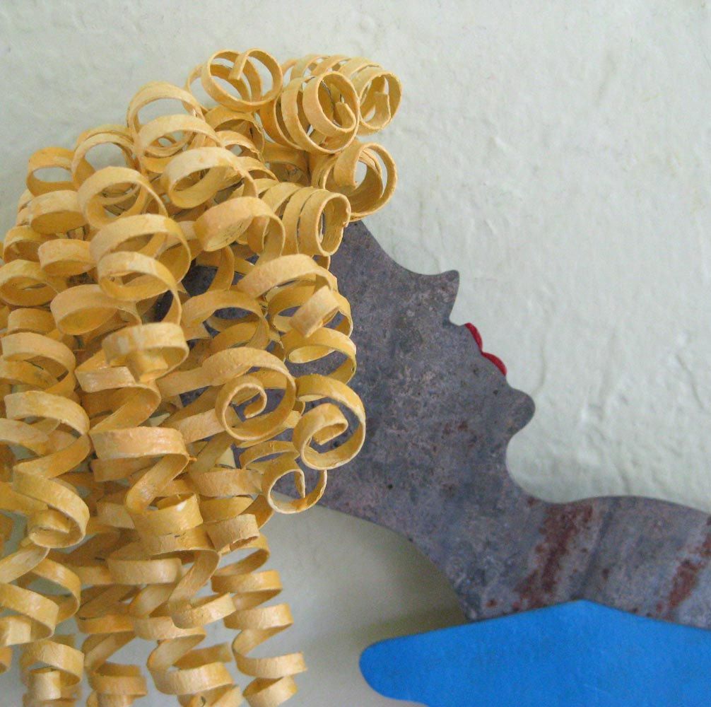 Custom Art Metal Wall Decor Bathtub Lady Recycled Metal Wall Sculpture Bathroom Decor Blonde by