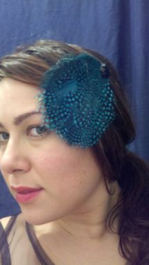 Custom Made Sale Turquoise And Black Spotted Feather Hair Fascinator