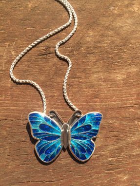 Hand Crafted Cloisonne Enamel Butterfly Necklace, Blue Morpho Butterfly ...