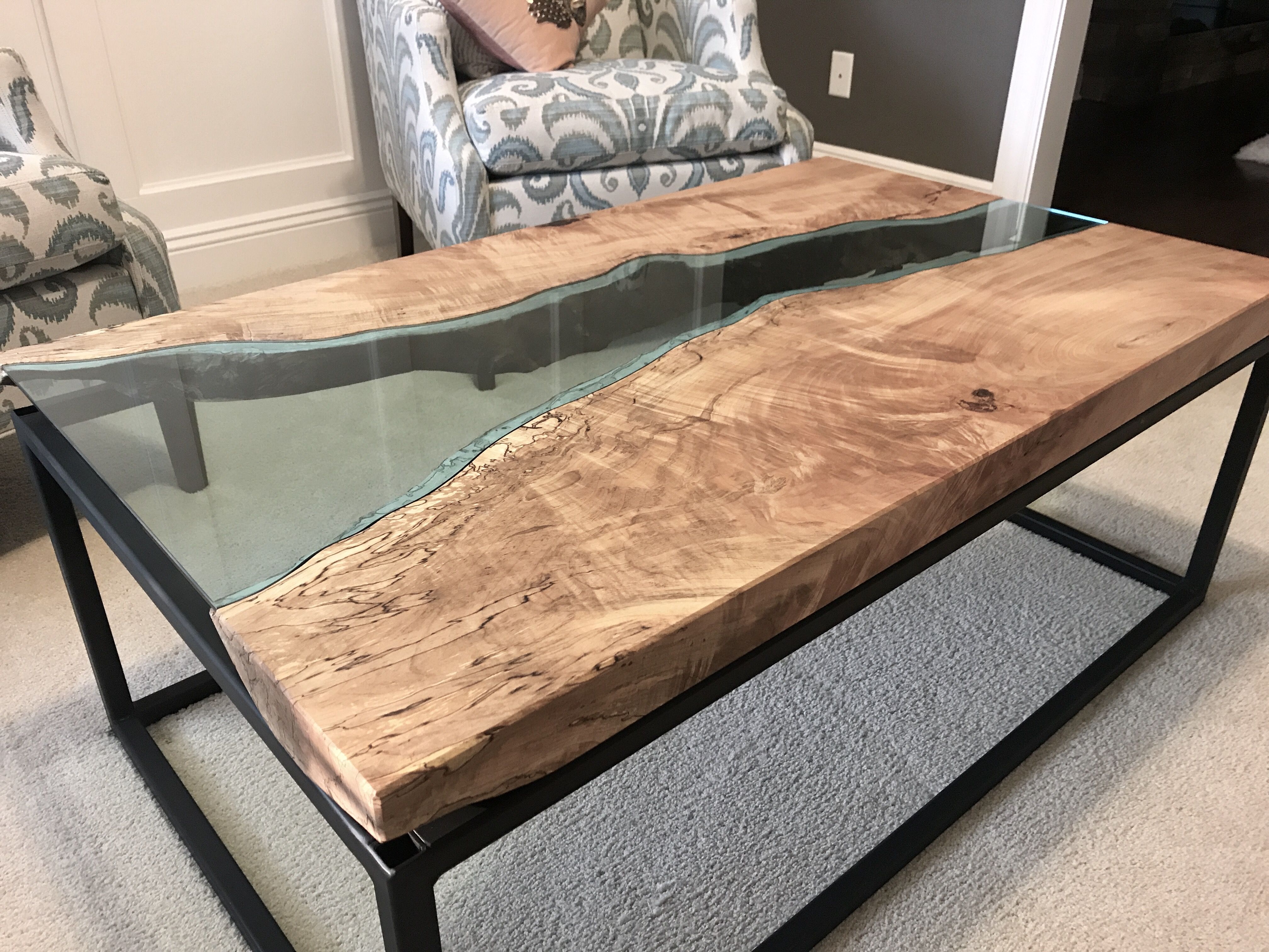 Hand Crafted Maple River Glass Coffee Table With Black 
