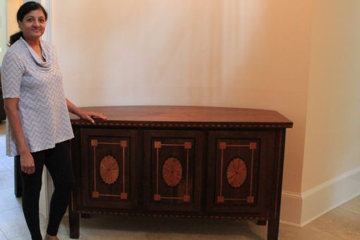 Custom Made Entry Way Console Table- Walnut With Inlaid Maple And Oak