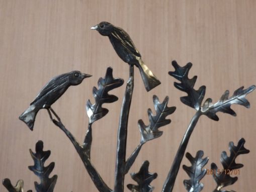 Custom Made Oak And Birds Floor Lamp