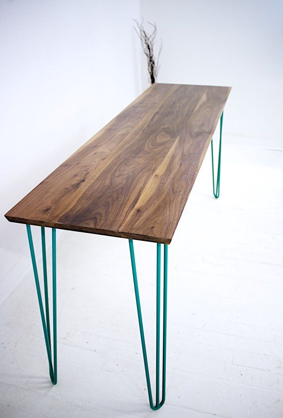 A Custom Made Walnut Console Table Teal Hairpin Legs Mid A Custom Made Walnut Console Table Teal Hairpin Legs Mid Century Modern Or Sofa To Order From Moderncre8ve Custommade