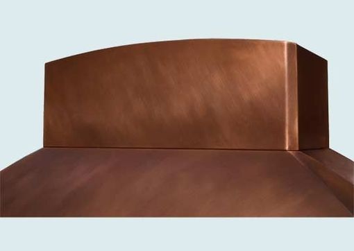 Custom Made Copper Range Hood With Curved Stack & Brass Strap