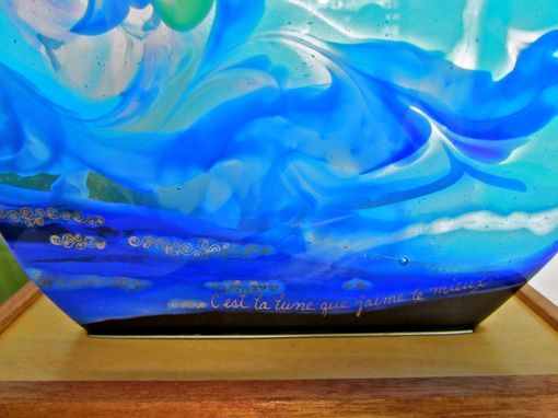 Custom Made Fused Glass Table Art And Accent Light Featuring Raked Glass- C'Est La Lune (It's The Moon)