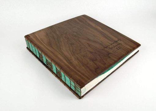Custom Made Custom Anniversary Photo Album Unique Wood Book In Black Walnut- Teal Blue Brown Forest Woodland Large Personalized