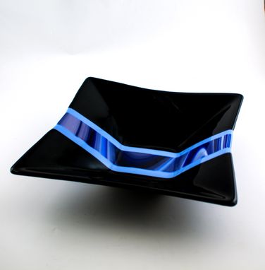 Custom Made Black And Blue Fused Glass Serving Bowl