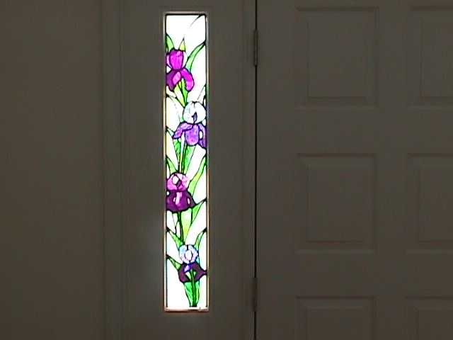 Sidelight Stained Glass Window Of Iris, Stained Glass Window Sidelight Panels