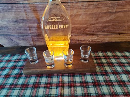 Custom Made Whiskey Tasting Flight Set For Shot Glasses Solid Black Walnut With Led Lighted Bottle Display