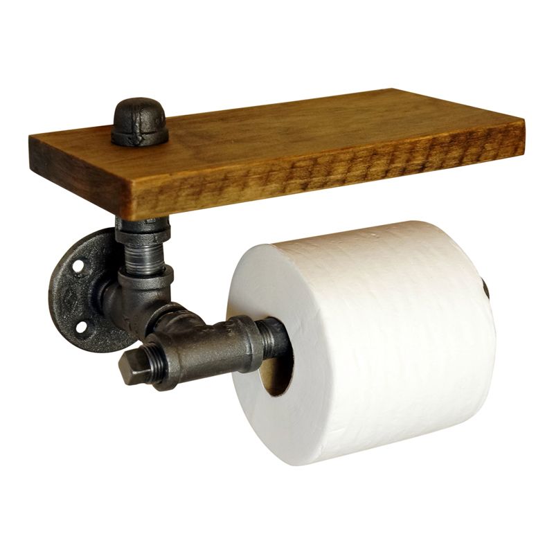 Creative Co-op Metal Wall Toilet Paper Holder with Wood Shelf
