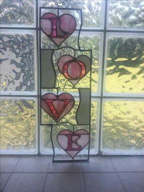 Custom Made Stained Glass Love In Hearts Panel