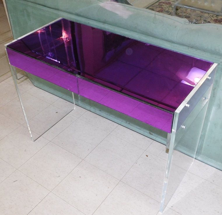 Hand Crafted The Lucite Desk; 2 Drawer Vanity ; Clear, Mirrored