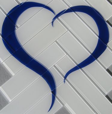 Custom Made Glass Tile With Cobalt Blue Heart