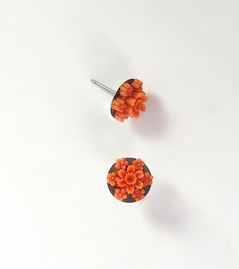 Custom Made Orange Ornate Flower Earrings