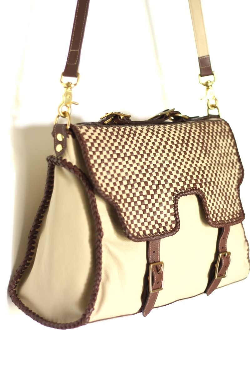 Custom Made Woven Check Satchel / Leather Handbag by YOLU | CustomMade.com