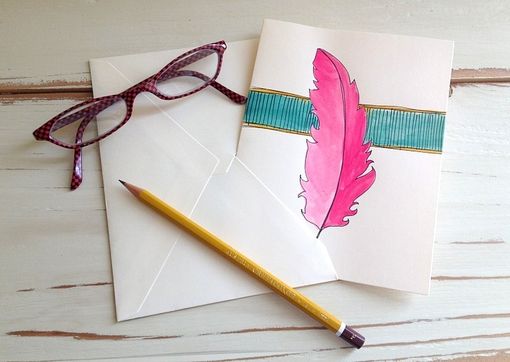 Custom Made Hand Illustrated Feather Note Cards